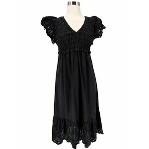 Rails Clementine Eyelet Midi Dress Size S Black Cotton Poplin Pockets GUC